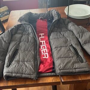 Tommy Hilfiger Charcoal Puffer Jacket with Red Lining